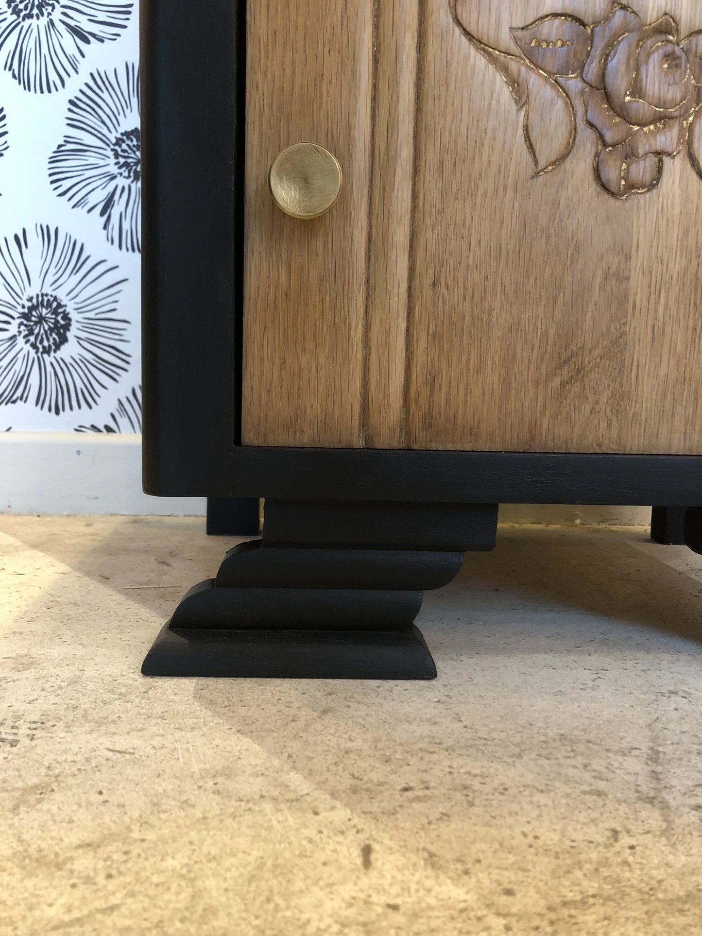 Table de chevet Orsa bois, noir et or