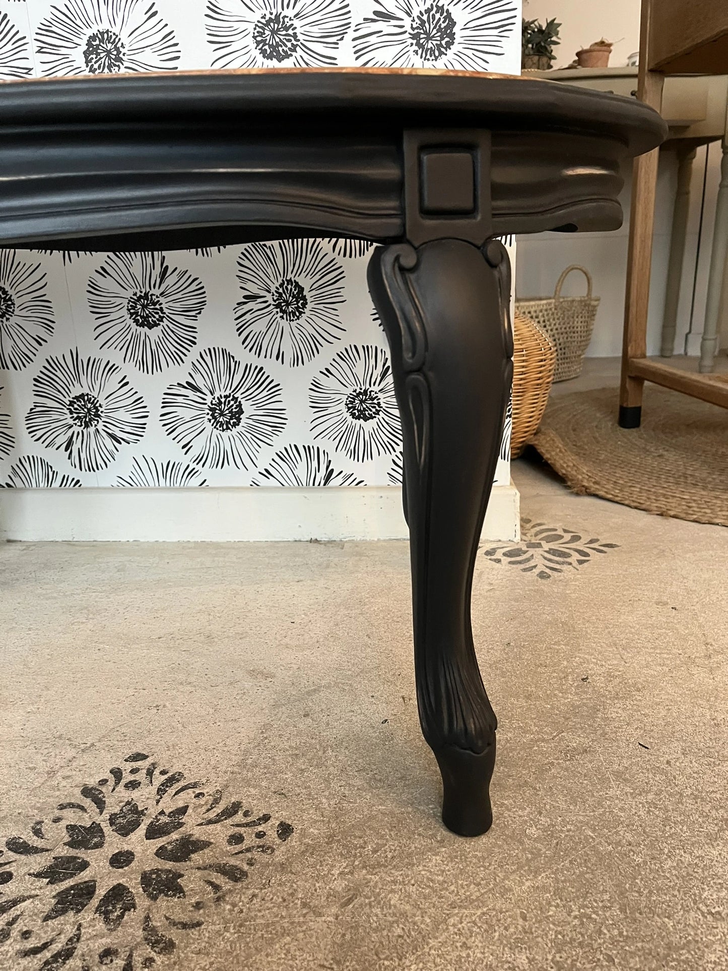Table basse bois et marbre rose