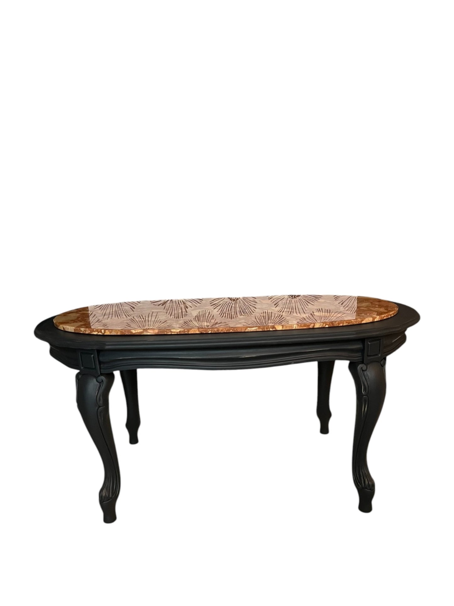 Table basse bois et marbre rose