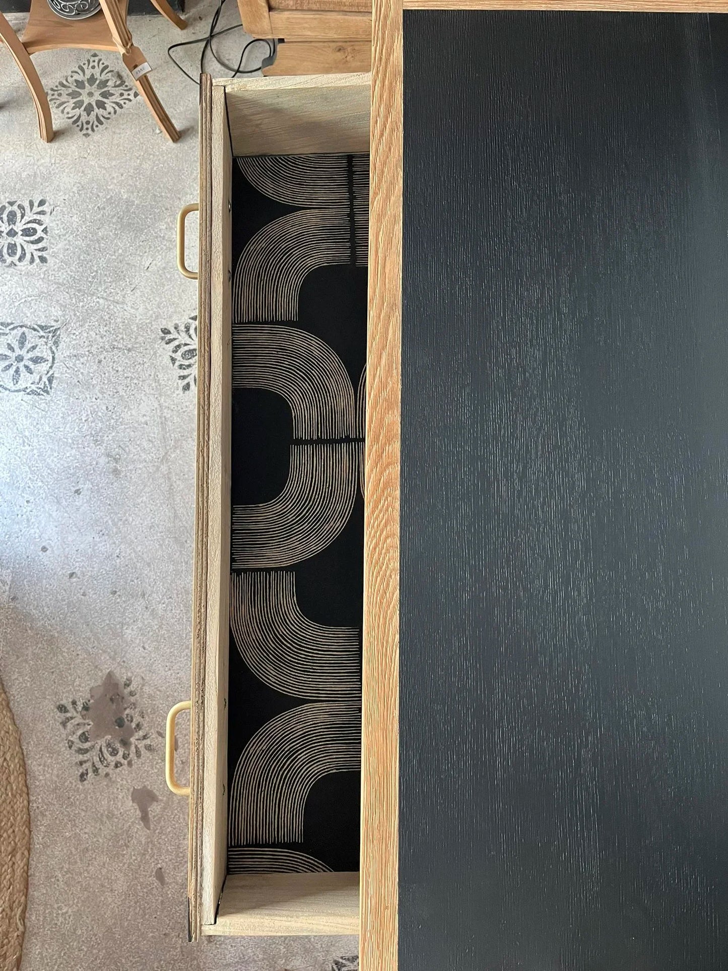 Commode Thélio scandinave bois et noir 4 tiroirs