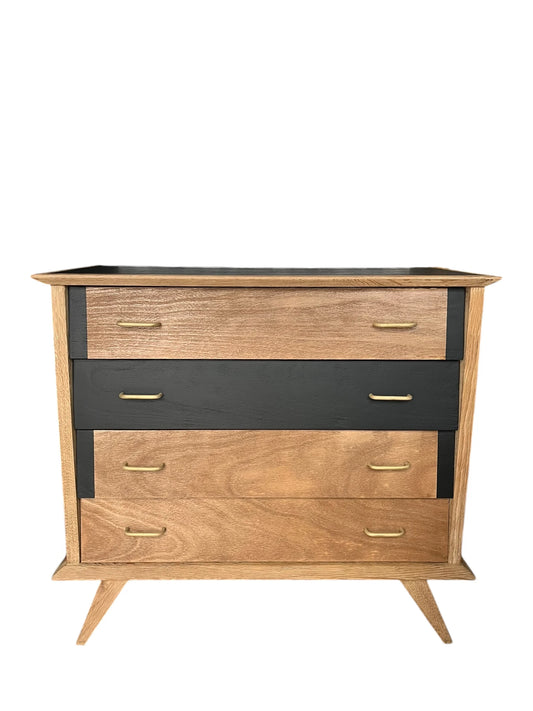 Commode Thélio scandinave bois et noir 4 tiroirs