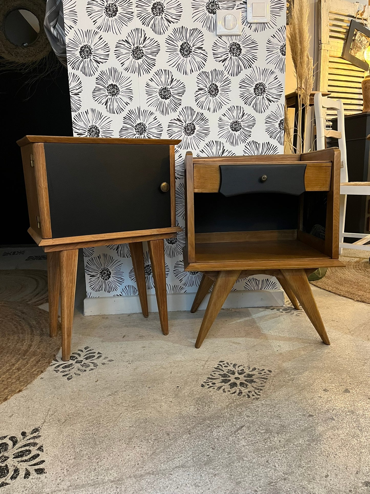 Table de chevet Tilda bois et noir